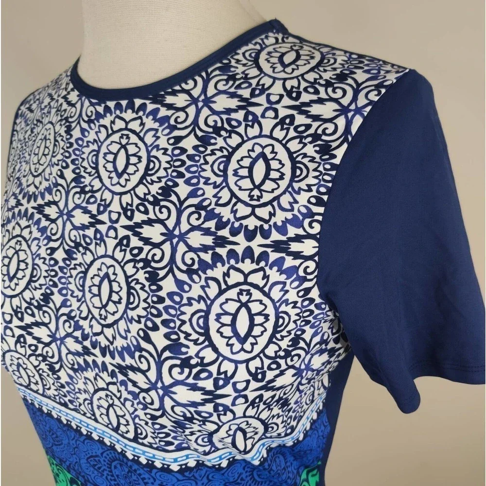 Lands' End Rash Guard Top UPF Floral Crewneck Short‎ Sleeve